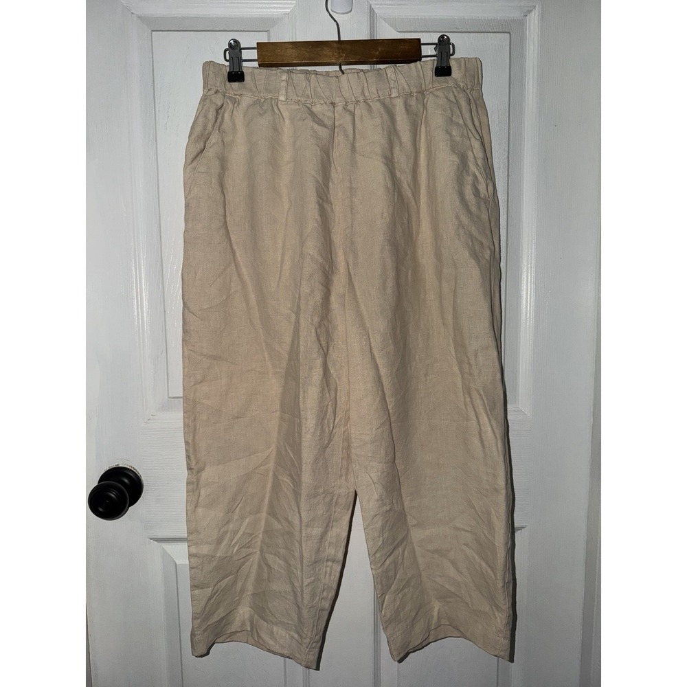 POETRY Crop‎ Linen Trousers Butter Yellow Size US 10 Lagenlook Elastic Waist